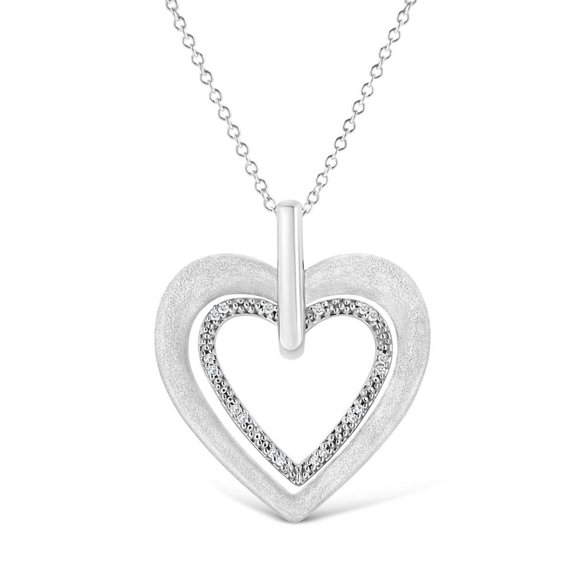 .925 Sterling Silver Prong-Set Diamond Accent Double Heart 18in Pendant Necklace (I-J Color, I1-I2 Clarity)
