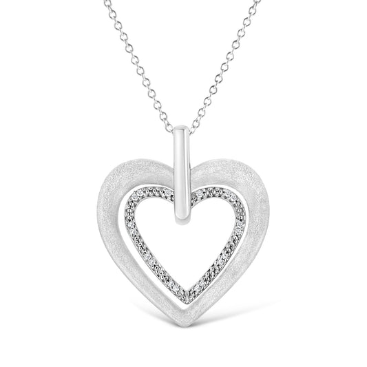 .925 Sterling Silver Prong-Set Diamond Accent Double Heart 18in Pendant Necklace (I-J Color, I1-I2 Clarity)