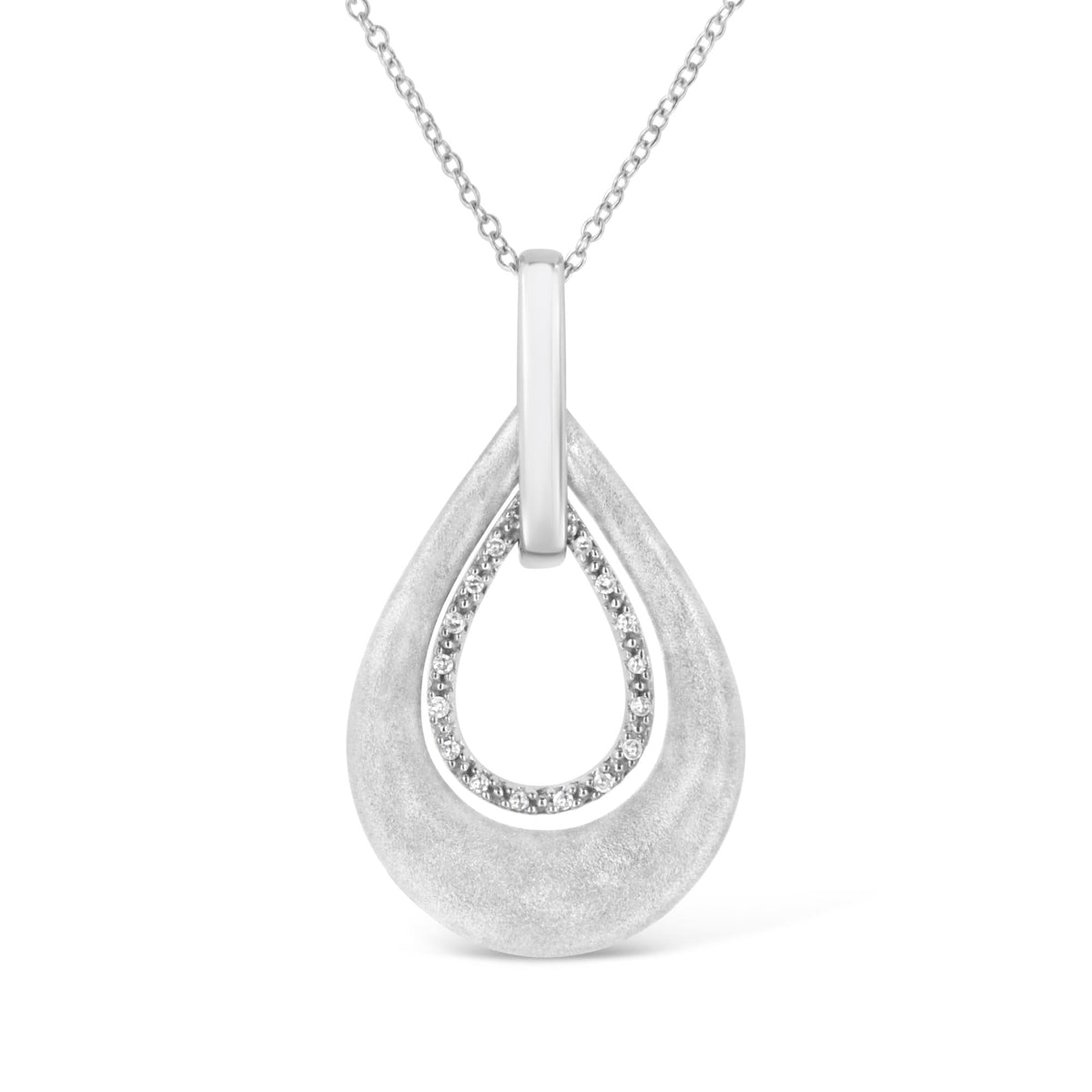 .925 Sterling Silver Prong-Set Diamond Accent Fashion Double Drop Design 18in Pendant Necklace (I-J Color, I1-I2 Clarity)