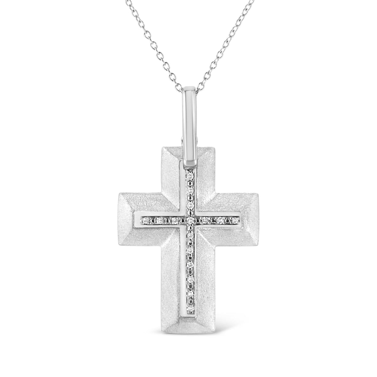 .925 Sterling Silver Prong-Set Diamond Accent Bold Cross 18in Pendant Necklace (I-J Color, I1-I2 Clarity)