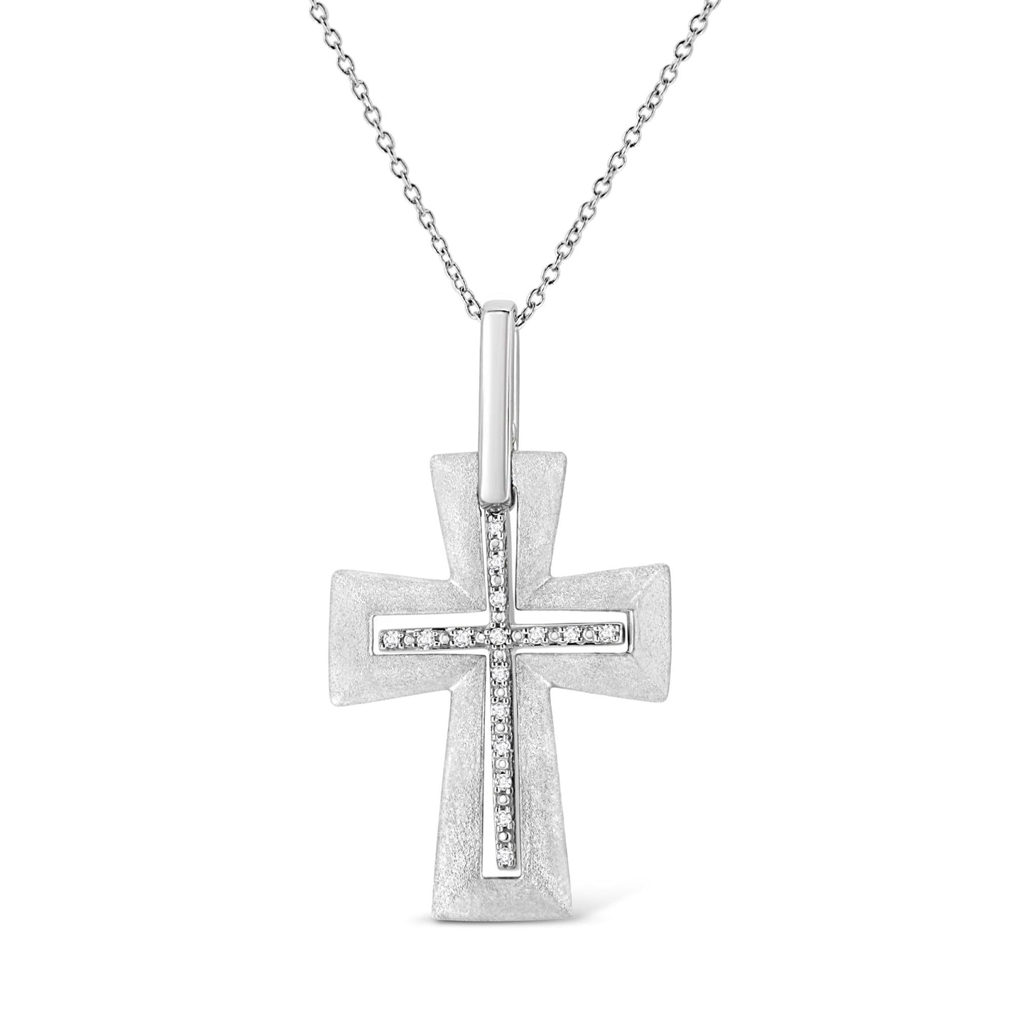 .925 Sterling Silver Prong-Set Diamond Accent Cross 18in Pendant Necklace (I-J Color, I1-I2 Clarity)
