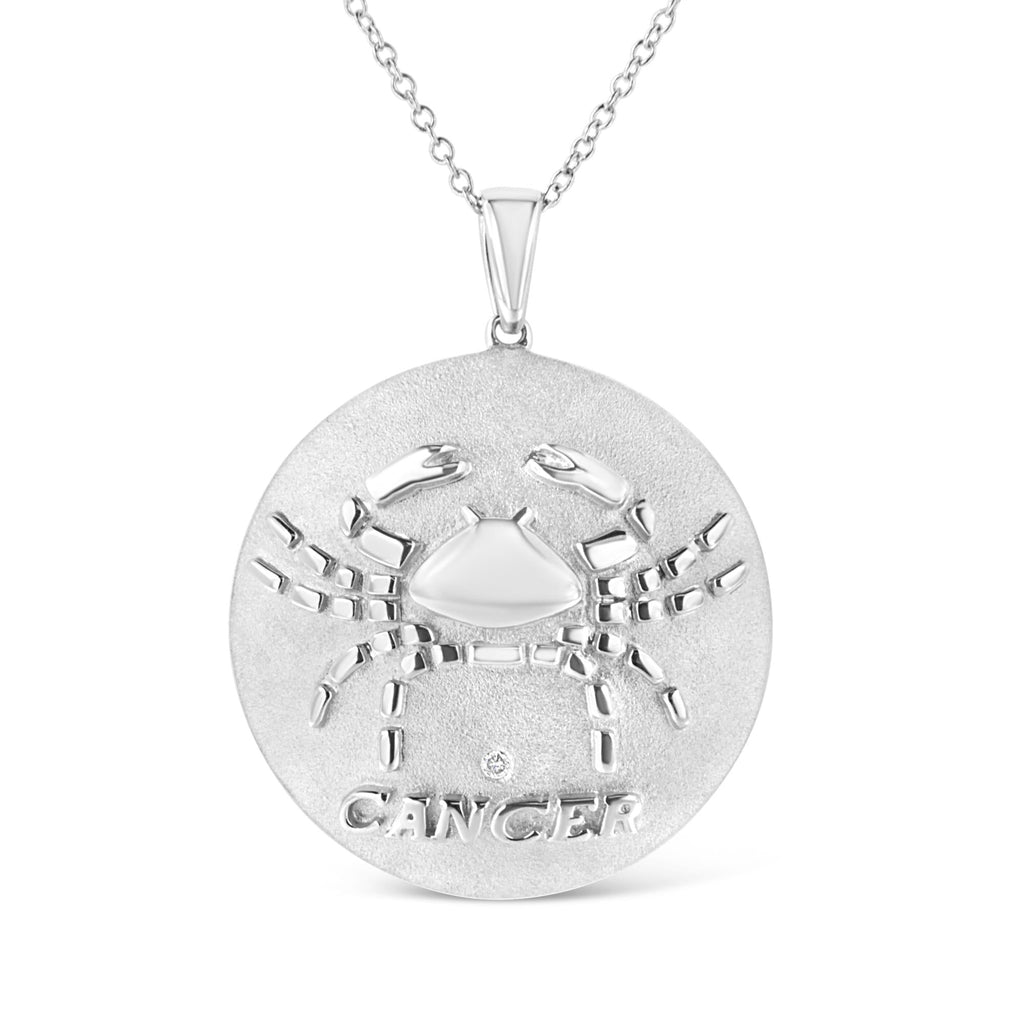 .925 Sterling Silver Diamond Accent Cancer Zodiac Design 18in Pendant Necklace Medallion (K-L Color, I1-I2 Clarity)