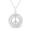 Matte Finish .925 Sterling Silver Diamond Accent Dancing Peace Sign 18in Pendant Necklace (I-J Color, I1-I2 Clarity)