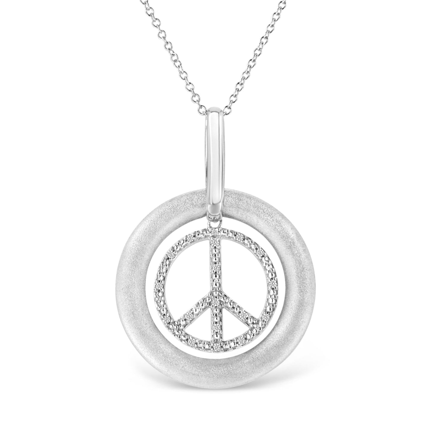 Matte Finish .925 Sterling Silver Diamond Accent Dancing Peace Sign 18in Pendant Necklace (I-J Color, I1-I2 Clarity)