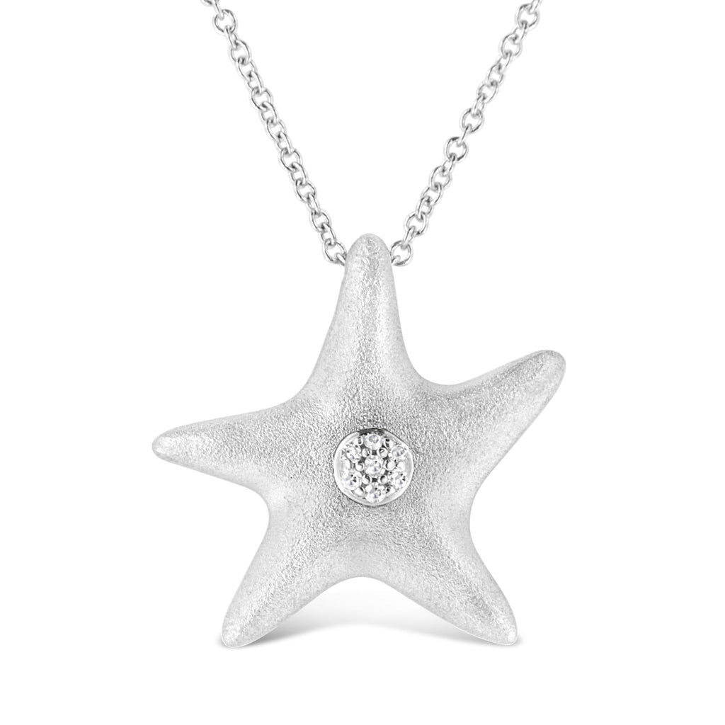 .925 Sterling Silver Prong-Set Diamond Accent Starfish Pendant Necklace (I-J Color, I1-I2 Clarity) - Size 18in
