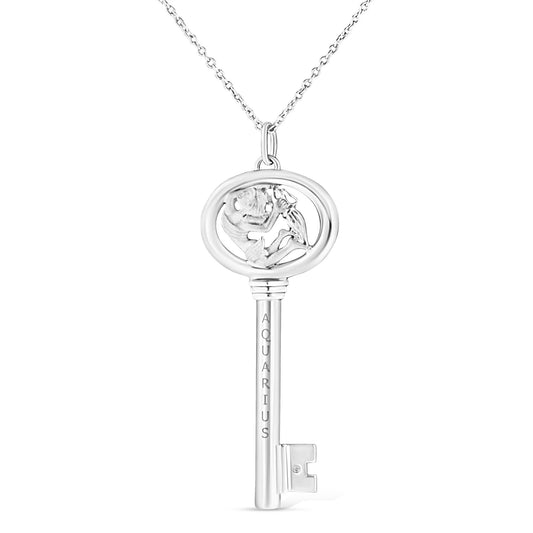 .925 Sterling Silver Diamond Accent Zodiac Key 18in Pendant Necklace (K-L Color, I1-I2 Clarity)