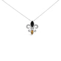 .925 Sterling Silver Marquise Onyx and Citrine and Diamond Accent Fleur De Lis Pendant Necklace (H-I Color, SI1-SI2 Clarity) - 18in