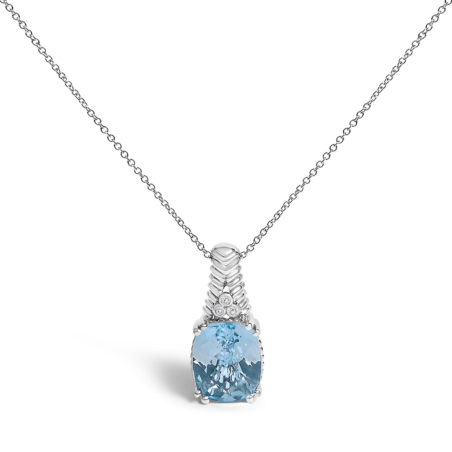 Radiant Rhodium-Plated Sterling Silver Blue Topaz Necklace