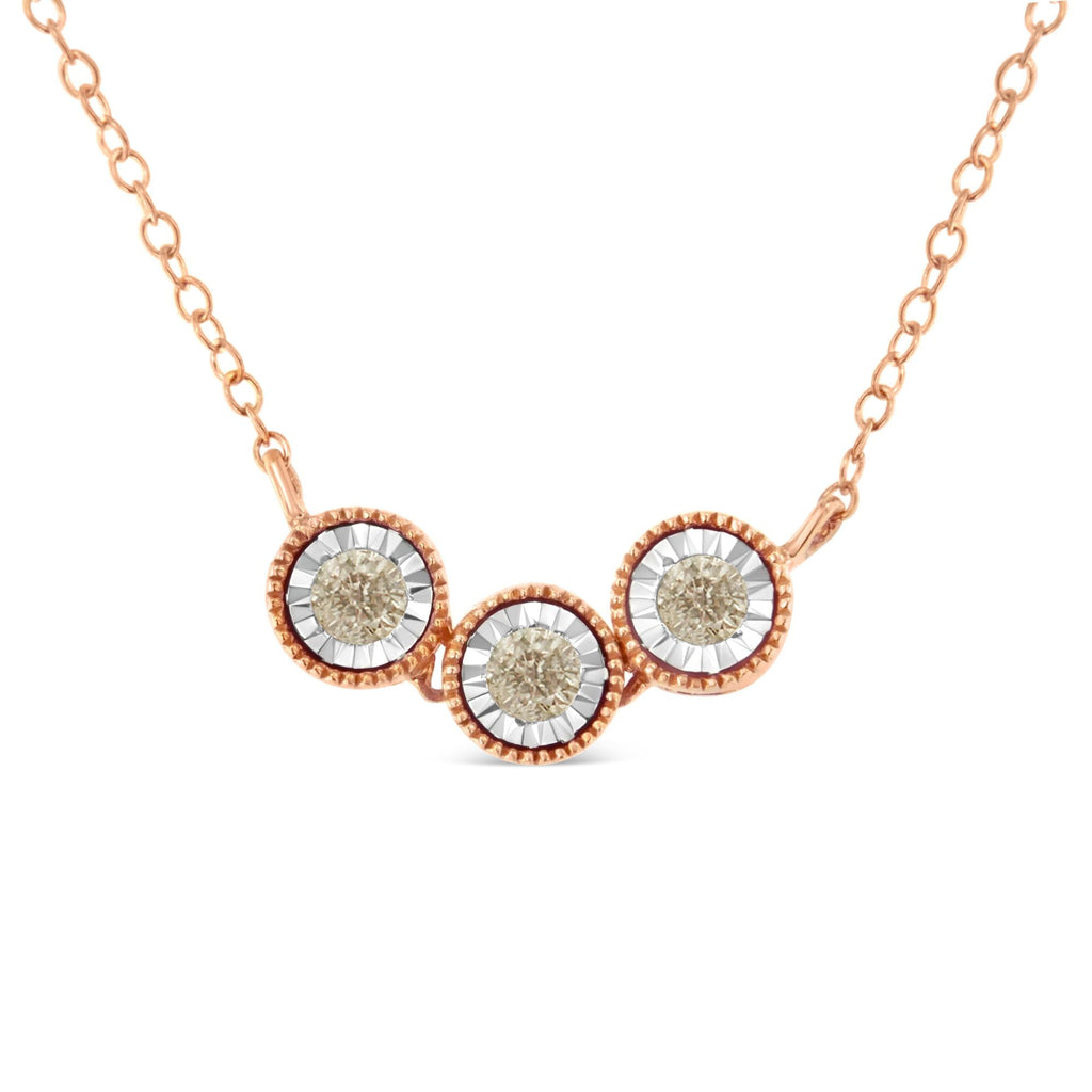 10K Rose and White Gold Plated .925 Sterling Silver 1/4 Cttw Miracle-Set Champagne Diamond Triple Circle 18in Necklace (I2-I3 Clarity)