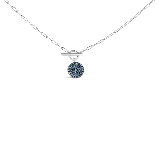.925 Sterling Silver 3/8 Cttw Blue Diamond Medallion with Toggle Bale Paperclip Chain Pendant Necklace (Blue Color, SI1-SI2 Clarity) - 18in