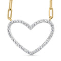 14K Yellow Gold Plated .925 Sterling Silver 1/4 Cttw Diamond Open Heart with Paperclip Chain Pendant Necklace (I-J Color, I2-I3 Clarity) - 18 inches