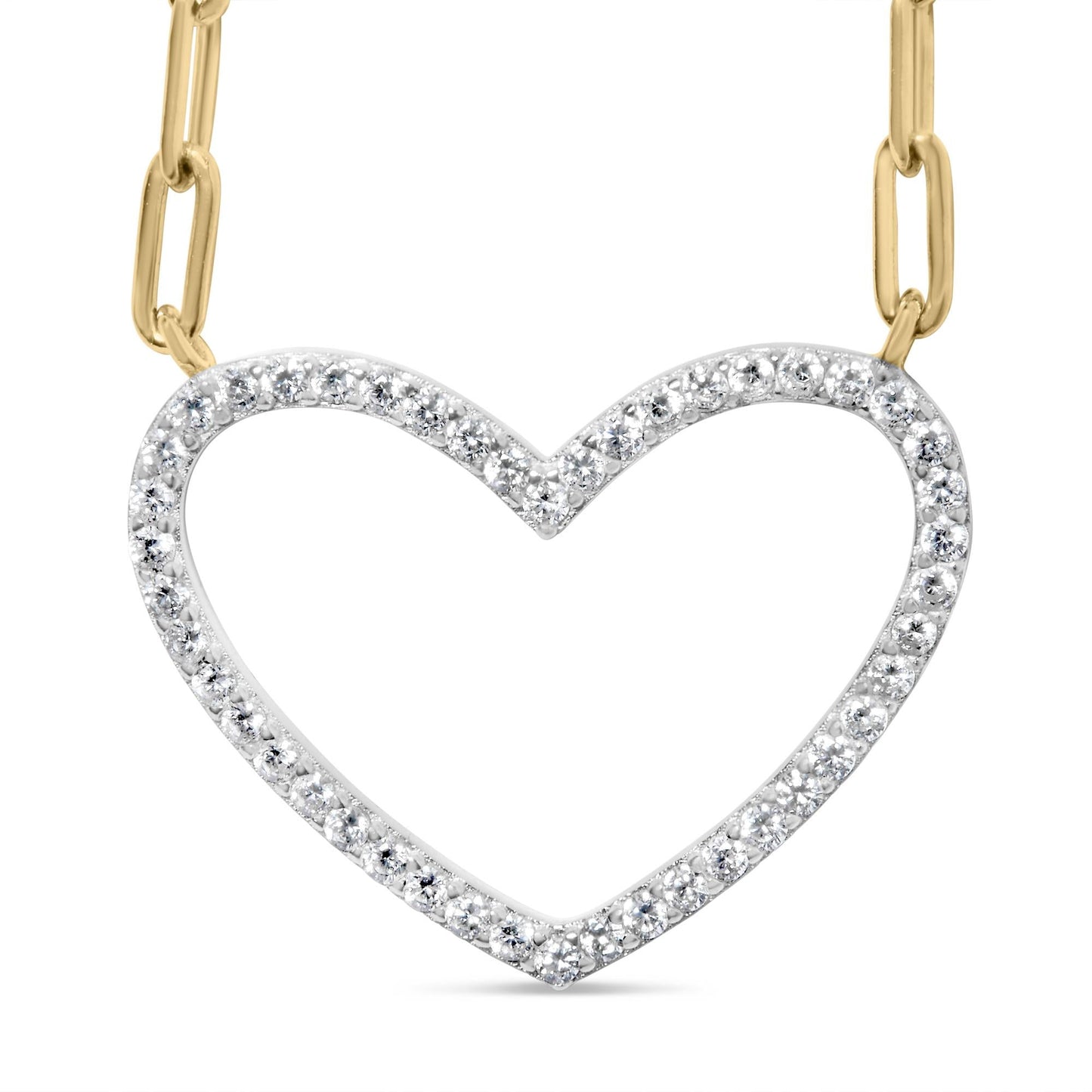 14K Yellow Gold Plated .925 Sterling Silver 1/4 Cttw Diamond Open Heart with Paperclip Chain Pendant Necklace (I-J Color, I2-I3 Clarity) - 18 inches