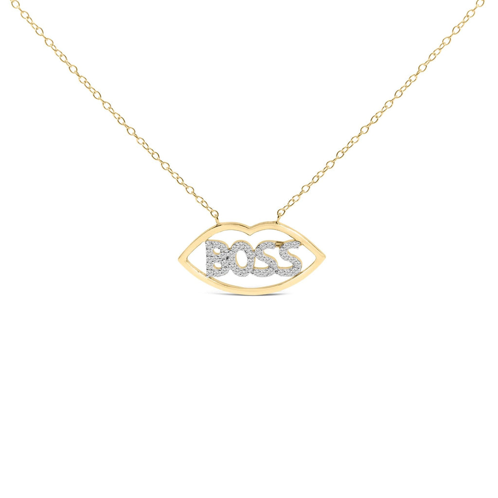 14K Yellow Gold Plated Silver 1/4 Cttw Diamond Boss Pendant Necklace - 18 Inch