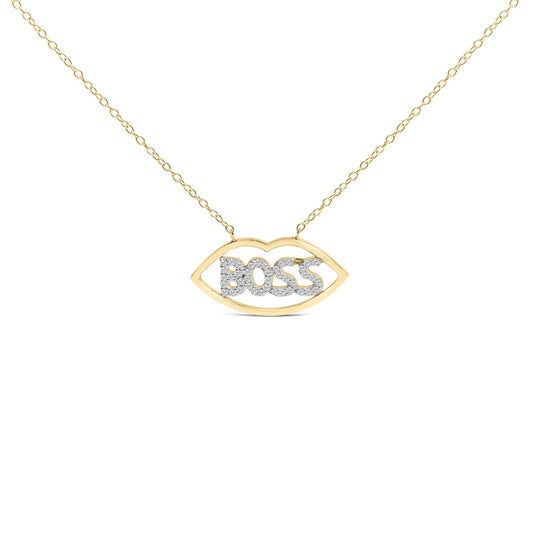 14K Yellow Gold Plated Silver 1/4 Cttw Diamond Boss Pendant Necklace - 18 Inch