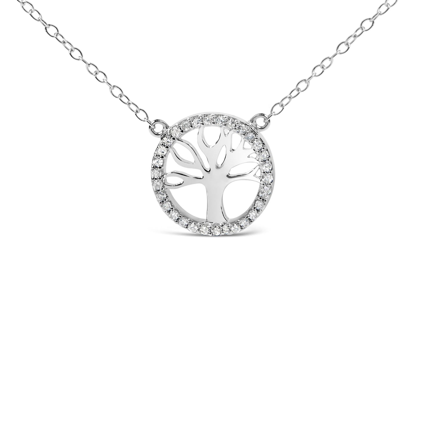 .925 Sterling Silver 1/6 Cttw Diamond Tree of Life and Circle 18in Pendant Necklace (H-I Color, I1-I2 Clarity)