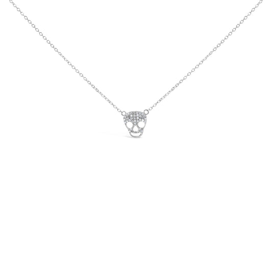 .925 Sterling Silver 1/7 Cttw Diamond Skull Pendant Necklace (H-I Color, SI1-SI2 Clarity) - 18in