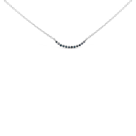 .925 Sterling Silver Blue Diamond Accent Curved Bar Necklace- 18in