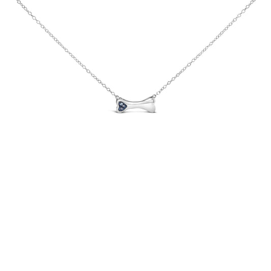 .925 Sterling Silver Treated Blue Diamond Accent Dog Bone Charm 18in Pendant Necklace (Blue Color, I2-I3 Clarity)