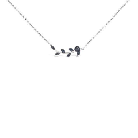 .925 Sterling Silver 1/5 Cttw Blue Diamond Leaf and Branch Pendant Necklace (H-I Color, SI1-SI2 Clarity) -18in