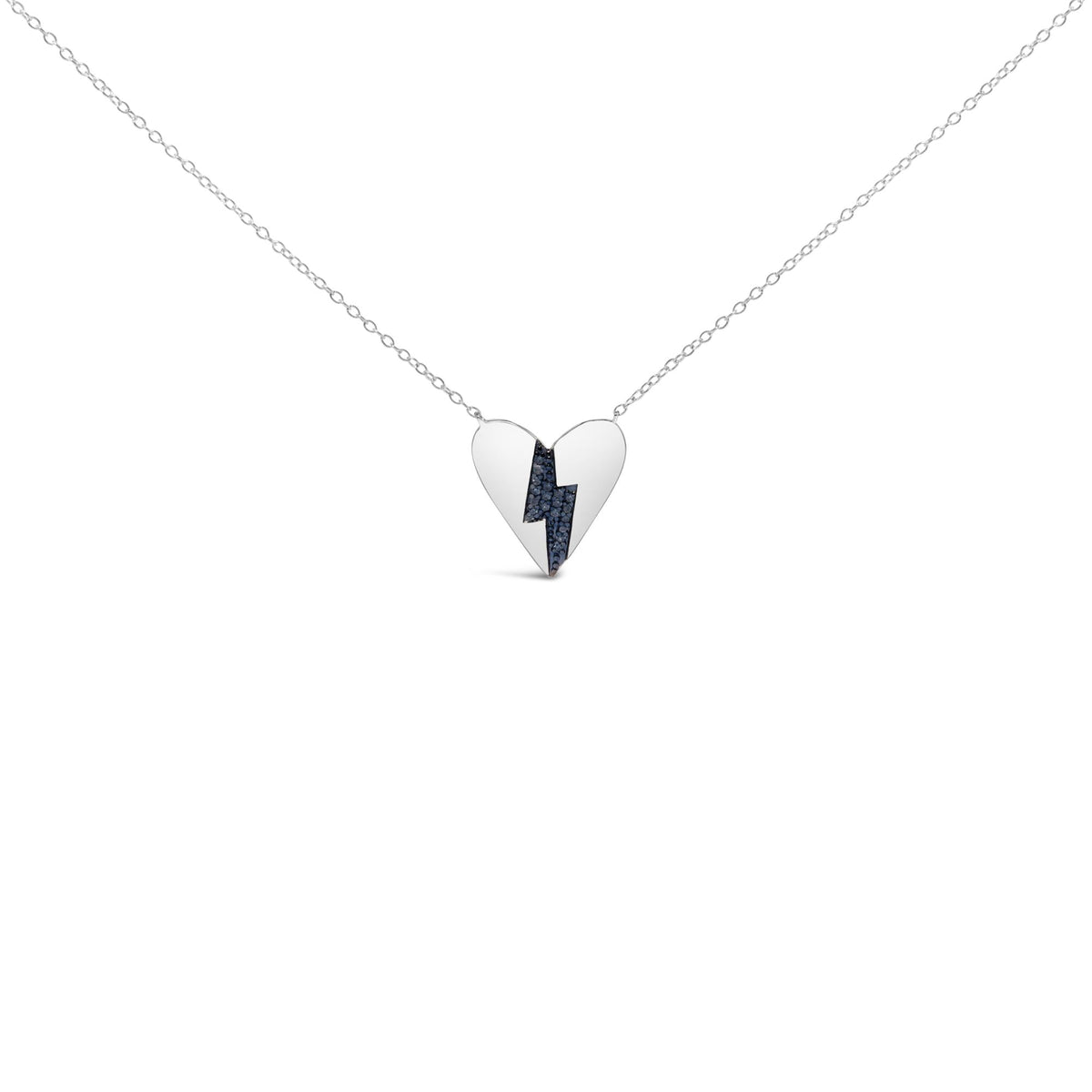 .925 Sterling Silver Blue Diamond Broken Heart Pendant Necklace (H-I Color, I1-I2 Clarity) - 18in