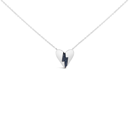.925 Sterling Silver Blue Diamond Broken Heart Pendant Necklace (H-I Color, I1-I2 Clarity) - 18in