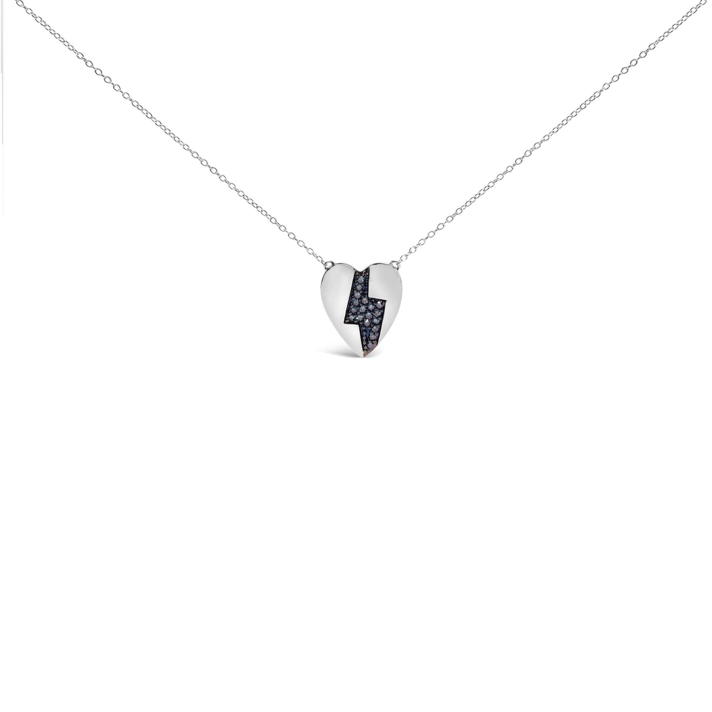 925 Sterling Silver 1/3 Ctw Blue Diamond Heart and Lightning Bolt Pendant Necklace (Blue Color, SI1-SI2 Clarity) -  18in