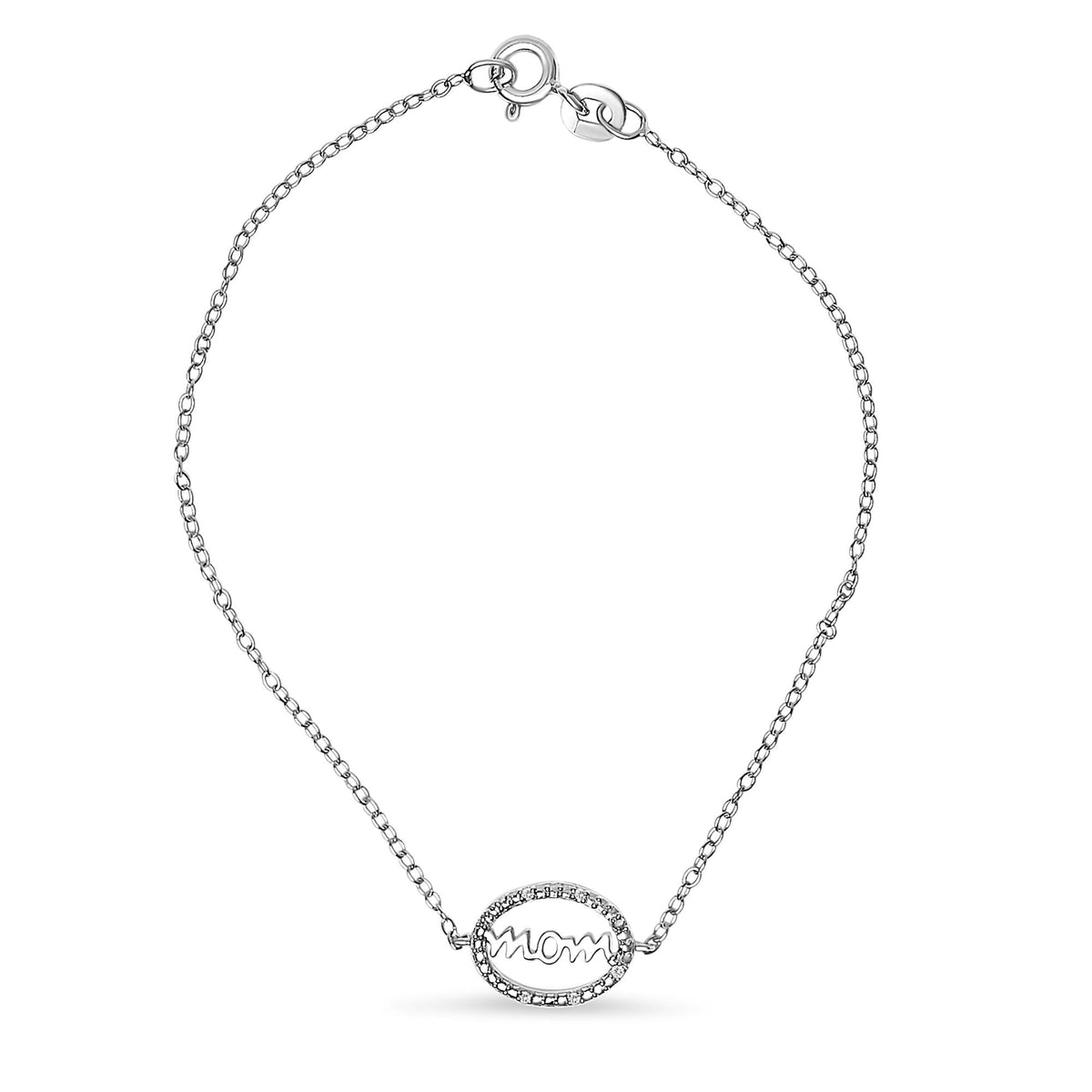 .925 Sterling Silver Diamond Accent MOM Charm Bracelet (J-K Color, I2-I3 Clarity) - 7 Inches