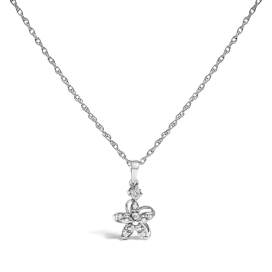 .925 Sterling Silver Diamond Accent Flower Pendant Necklace (J-K Color, I2-I3 Clarity) - 18 Inches