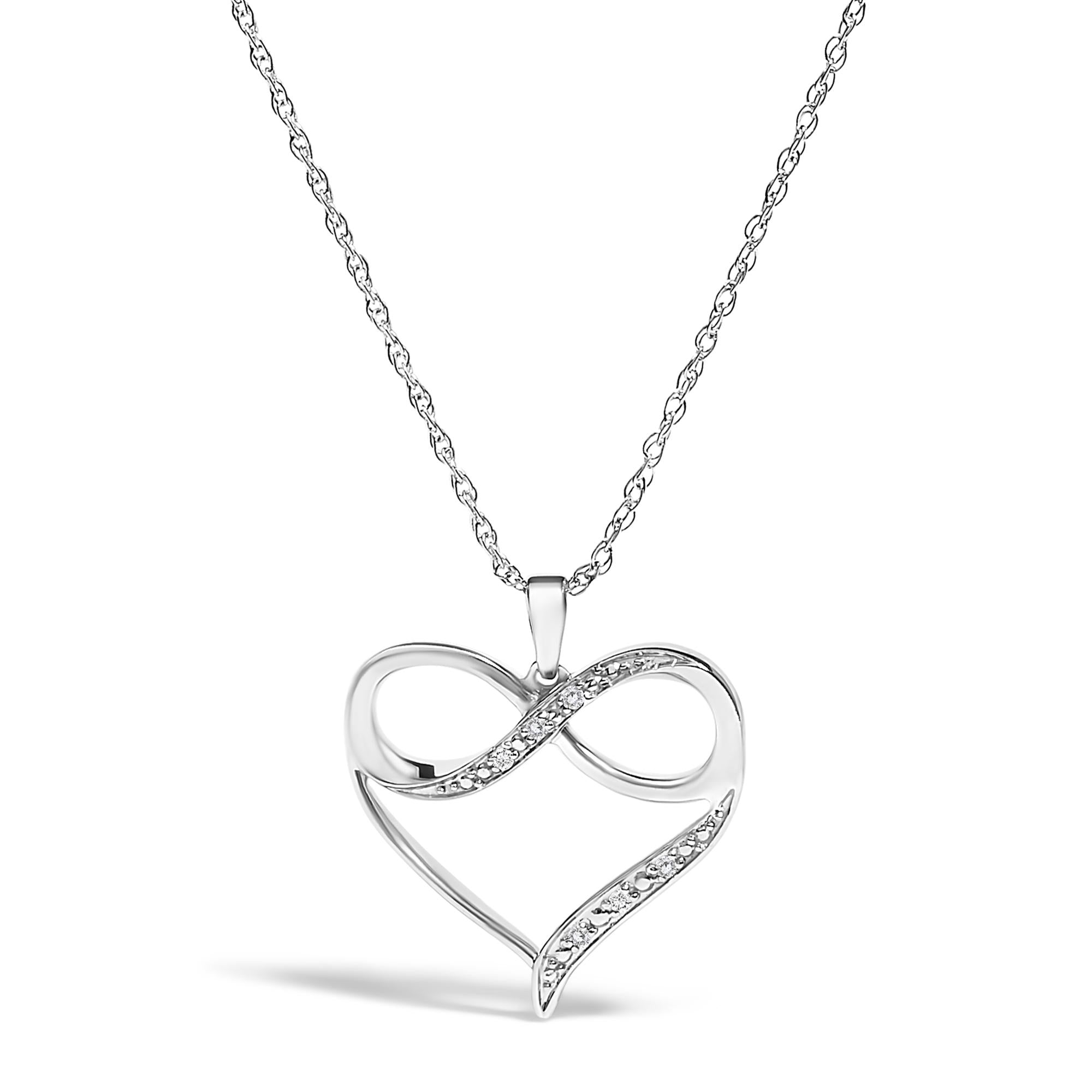 .925 Sterling Silver Diamond Accent Infinity Heart Love Pendant Necklace (J-K Color, I2-I3 Clarity) - 18 Inches