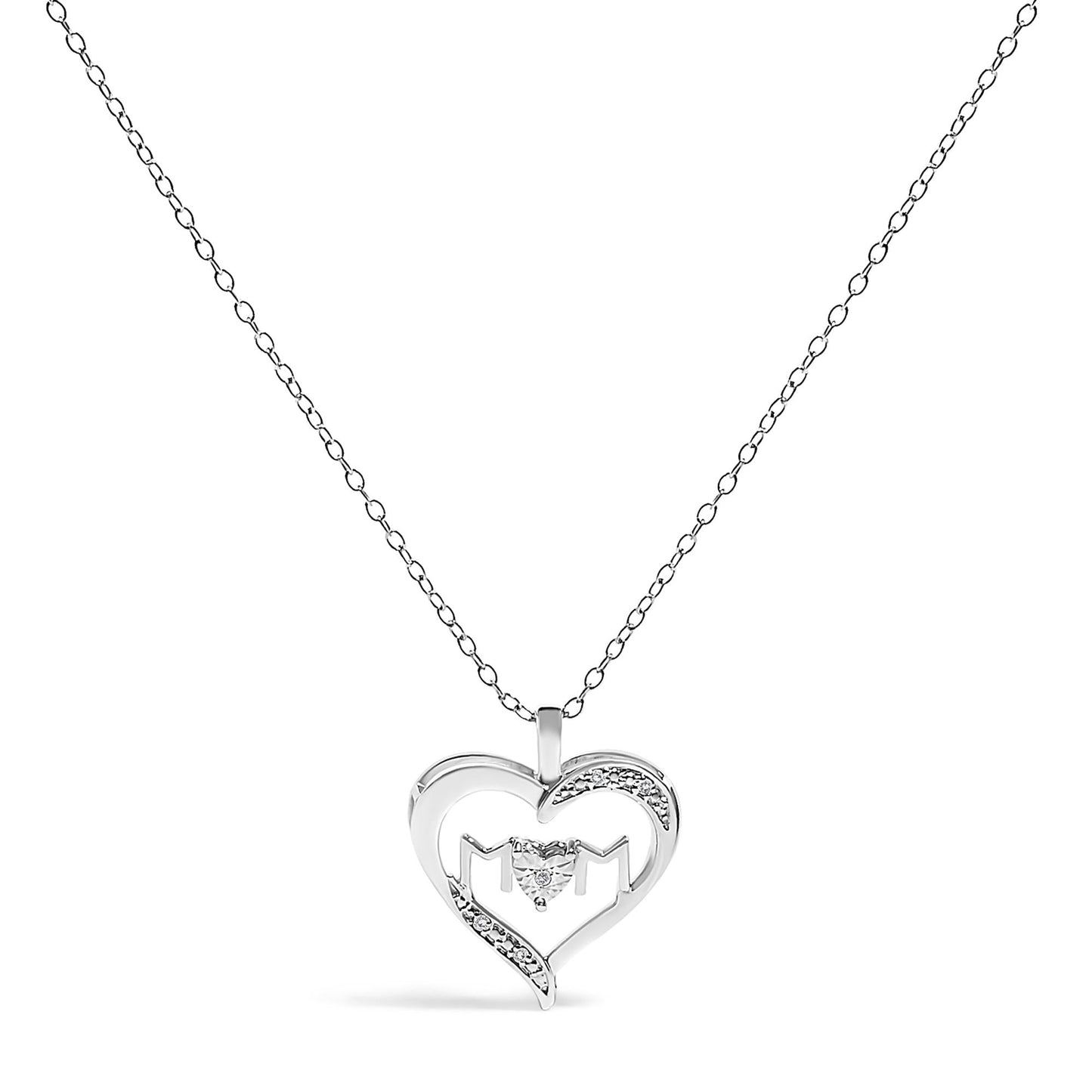 .925 Sterling Silver Diamond Accent MOM with Heart Pendant Necklace (J-K Color, I2-I3 Clarity) - 18 Inches
