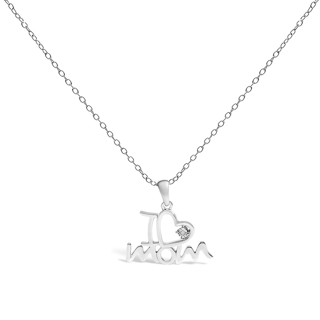 .925 Sterling Silver Diamond Accent "I Love Mom" Heart Pendant Necklace (J-K Color, I2-I3 Clarity) - 18 Inches