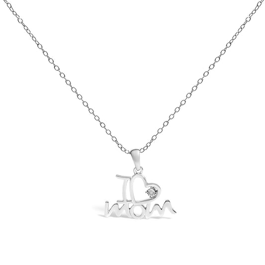 .925 Sterling Silver Diamond Accent "I Love Mom" Heart Pendant Necklace (J-K Color, I2-I3 Clarity) - 18 Inches