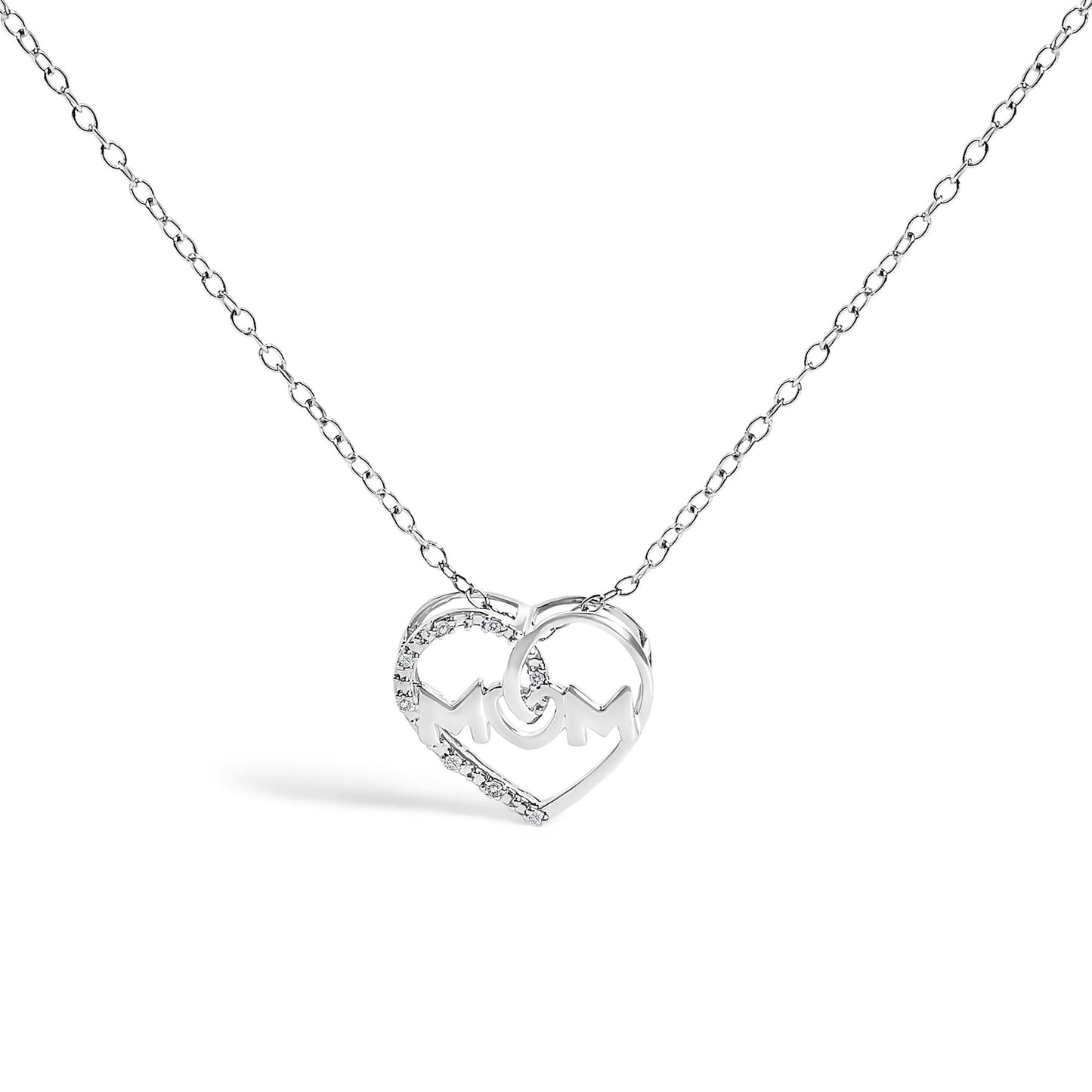 .925 Sterling Silver Diamond Accent MOM Heart Pendant Necklace (J-K Color, I2-I3 Clarity) - 18 Inches