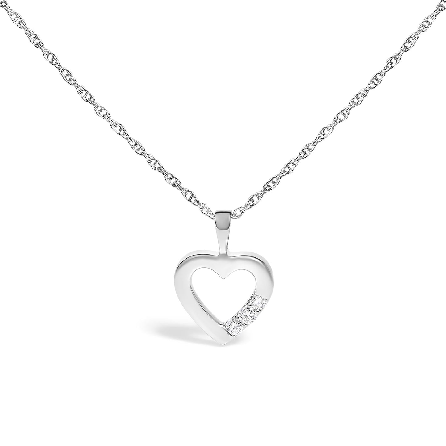 .925 Sterling Silver Lab Grown Diamond 1/4 Cttw Three Stone Heart Pendant Necklace - 18 Inches