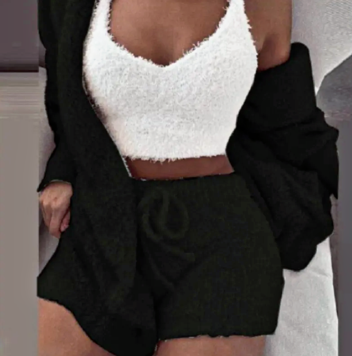 Cloud Nine Cozy: 3-Piece Fuzzy Pajama Set with Long-Sleeve Cardigan