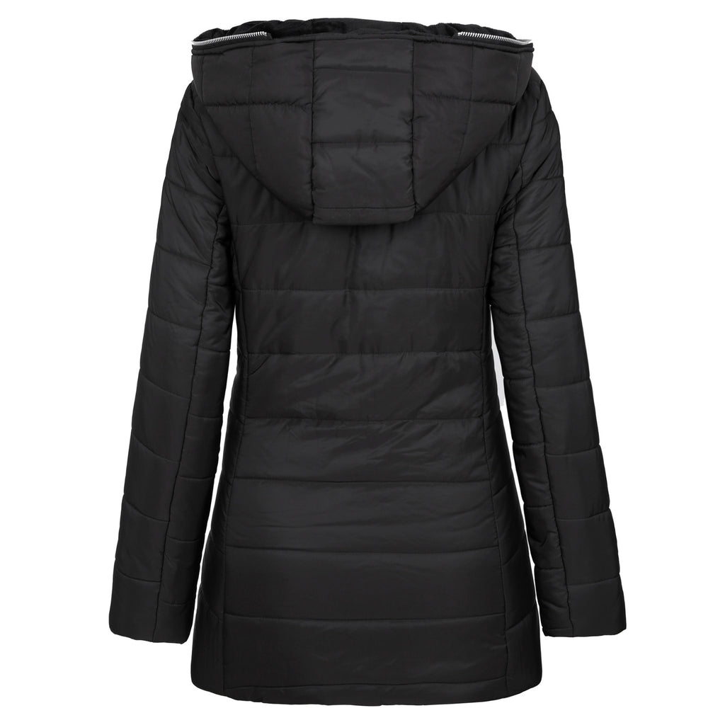Velvet Whisper: Hooded Long-Sleeved Warm Cotton Puffer Jacket in Bold Hues