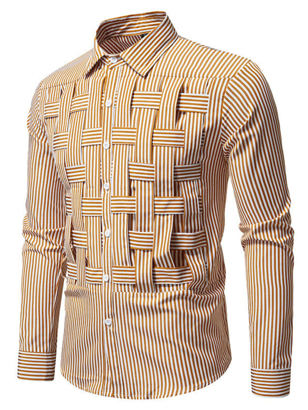 Men's Dynamic Striped Long Sleeve brown Shirt side view