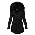 Black coat with fur hood on a white background