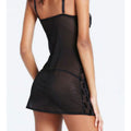 Black lace-trimmed nightgown on a plain background