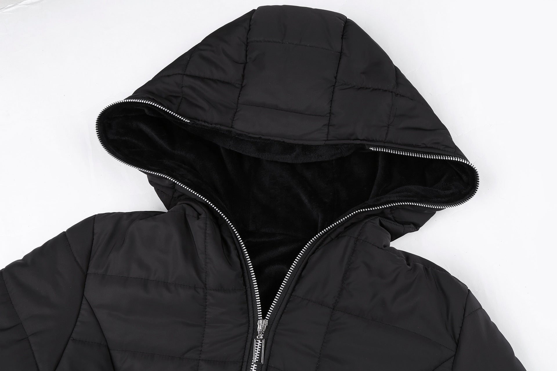 Velvet Whisper: Hooded Long-Sleeved Warm Cotton Puffer Jacket in Bold Hues