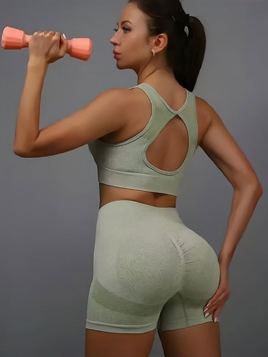 Women's Matcha Green Cutout Back Tank and Shorts Active Set-Back