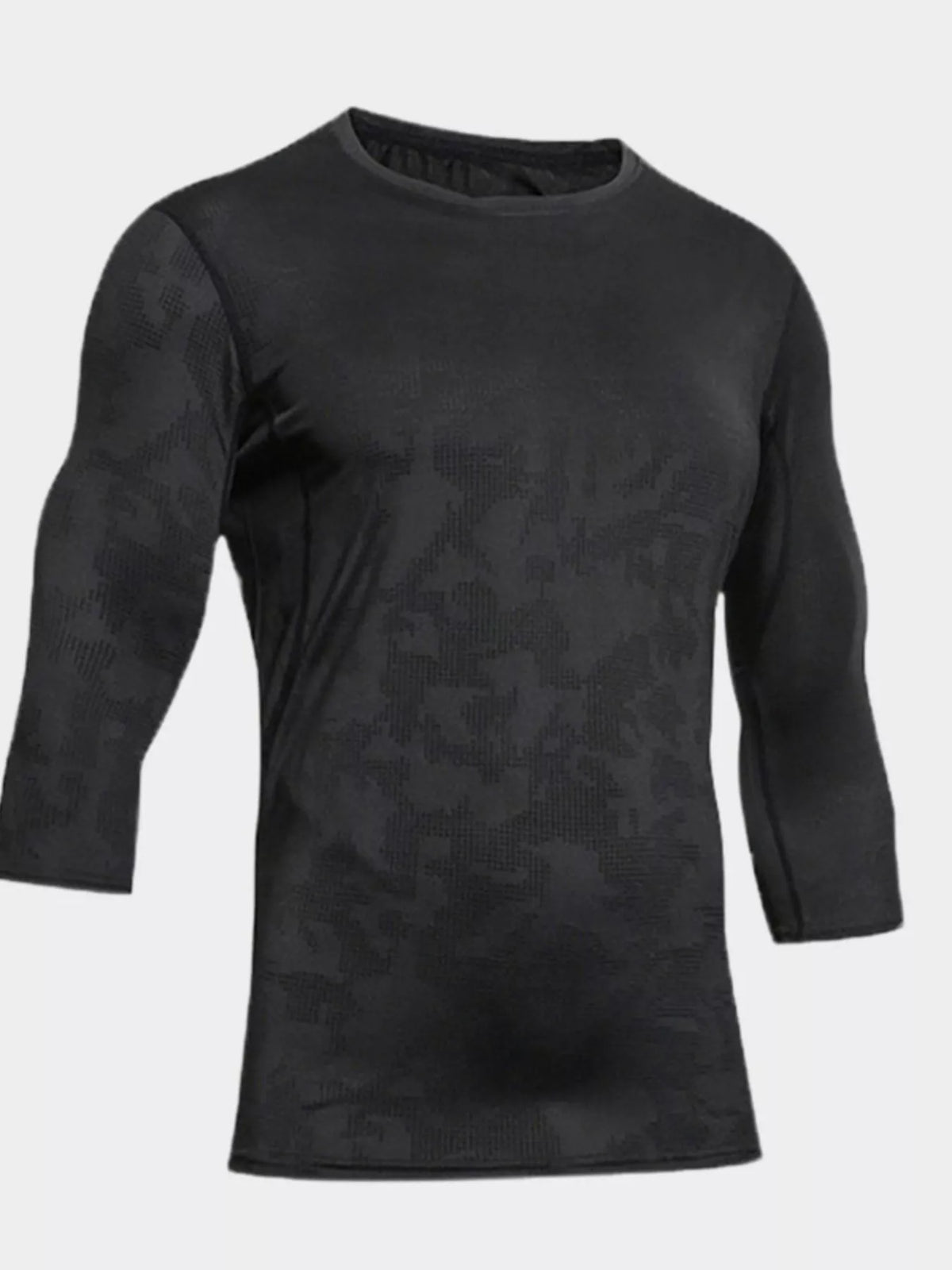 Men's black semi-long sleeve Breathable Round Neck Active T-Shirt front view