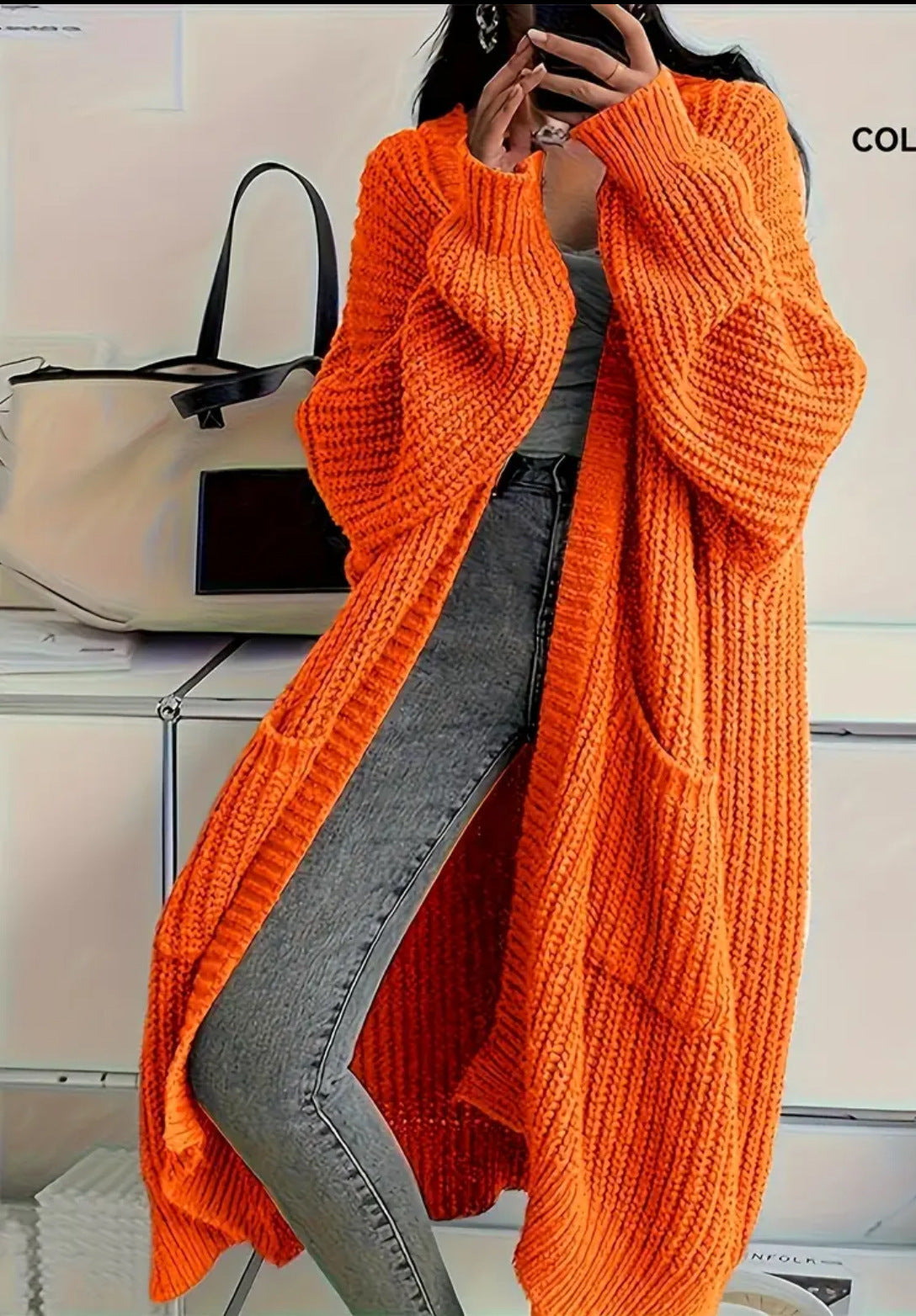 Whispered Opulence: Loose Thick Knit Coat in Effortless Chromatic Grace