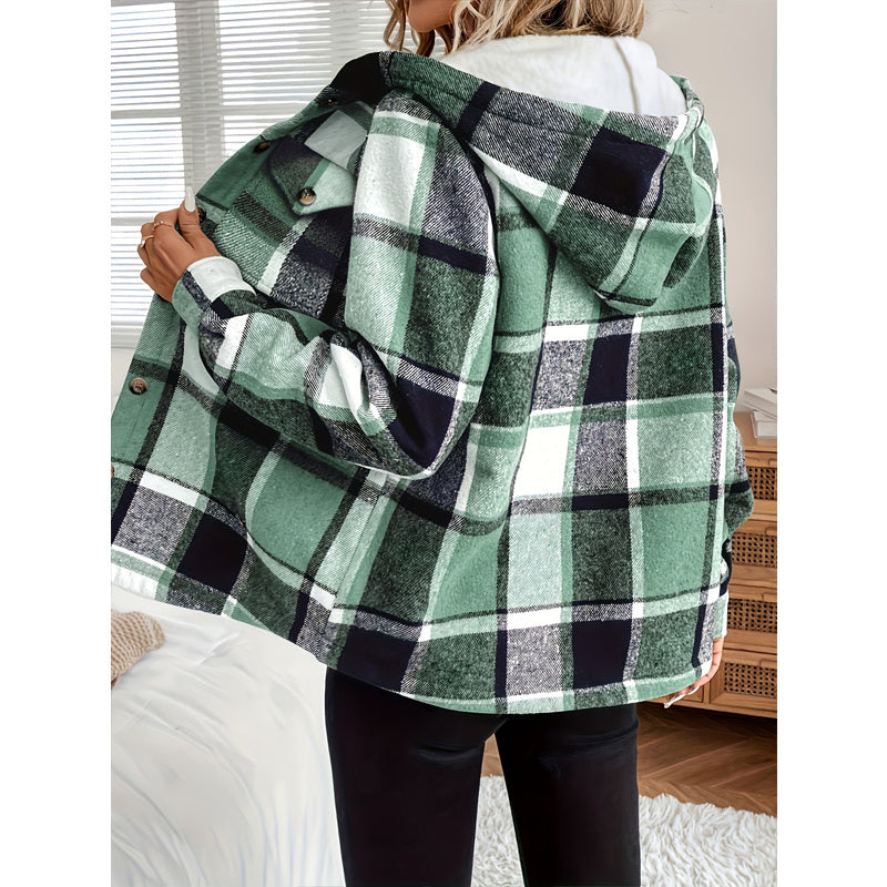 Timeless Plaid Elegance: Fleece-Lined Hooded Jacket for Autumnal Grace