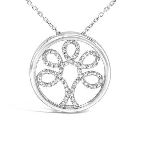 Silver necklace with a tree-shaped pendant on a white background