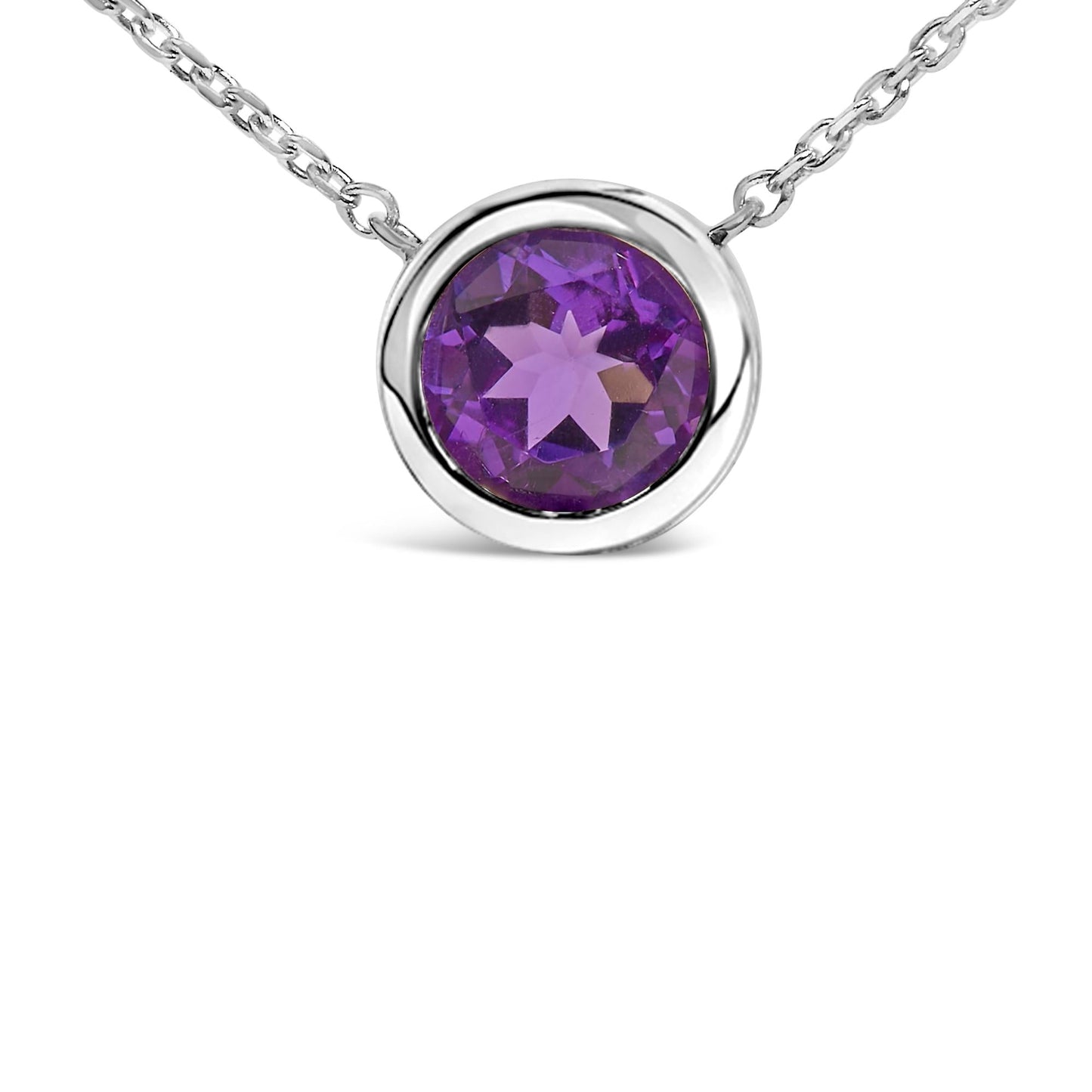 .925 Sterling Silver 7MM Bezel Set Created Gemstone Pendant Necklace - 18 Inches