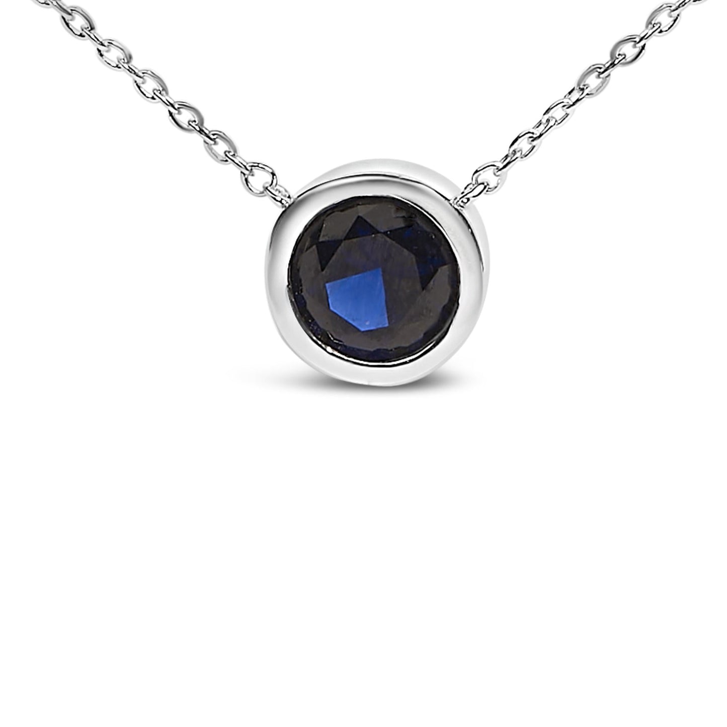 .925 Sterling Silver 7MM Bezel Set Created Gemstone Pendant Necklace - 18 Inches