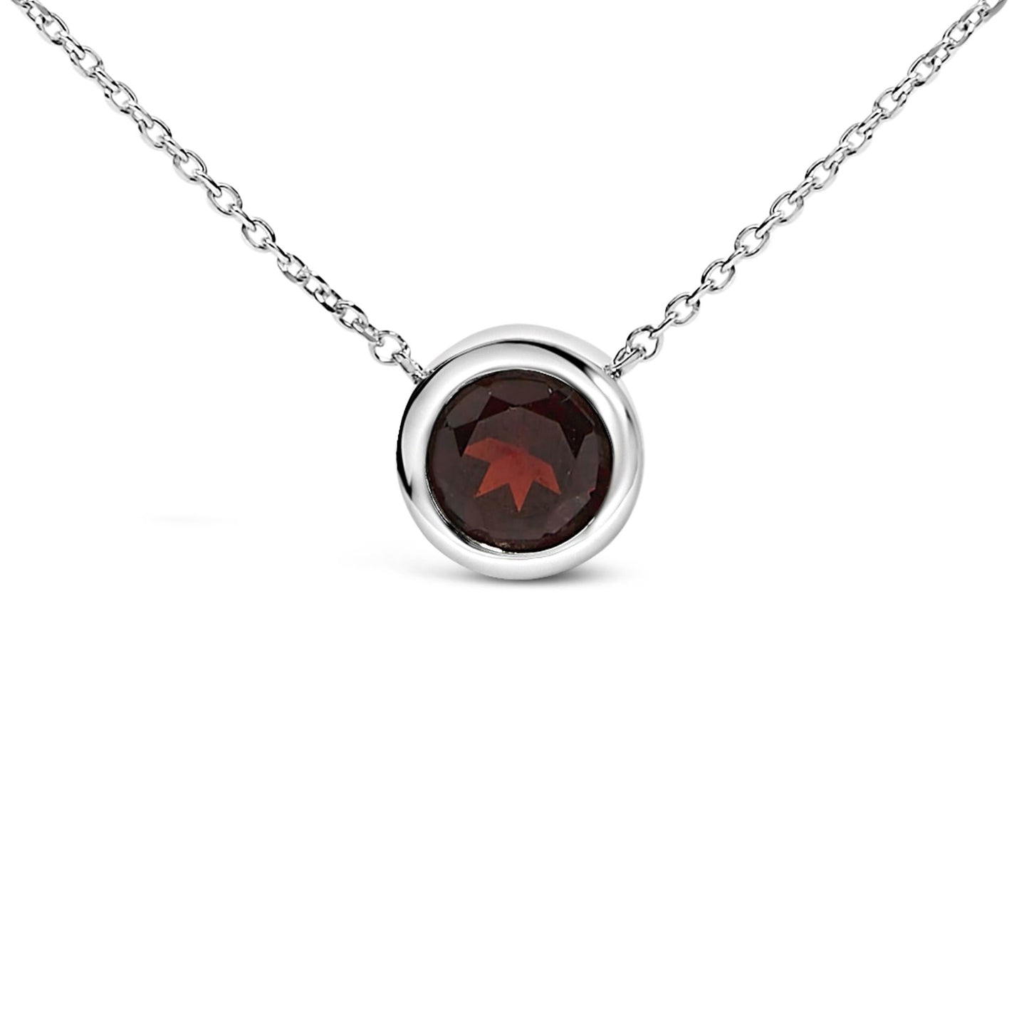 .925 Sterling Silver 7MM Bezel Set Created Gemstone Pendant Necklace - 18 Inches