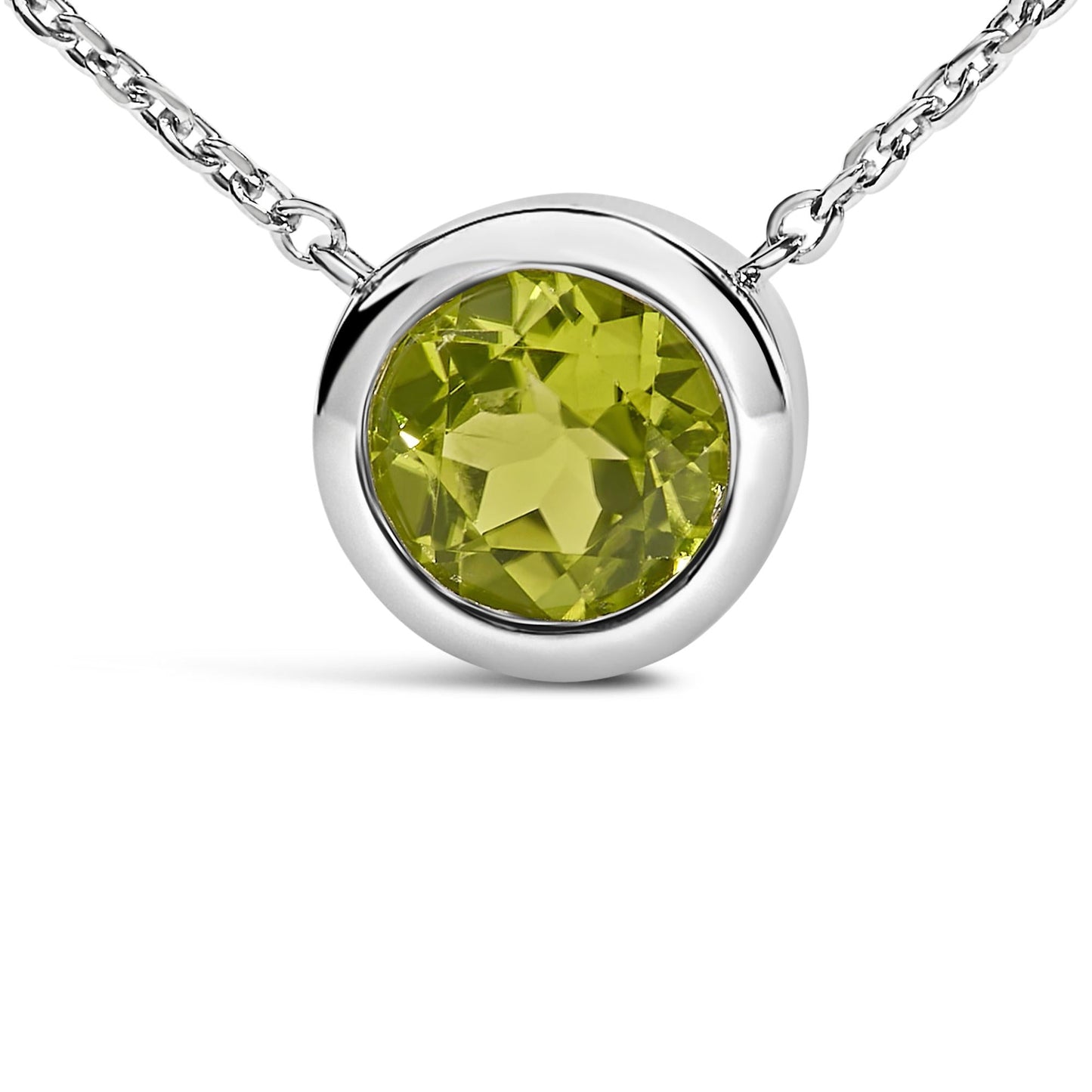 .925 Sterling Silver 7MM Bezel Set Created Gemstone Pendant Necklace - 18 Inches