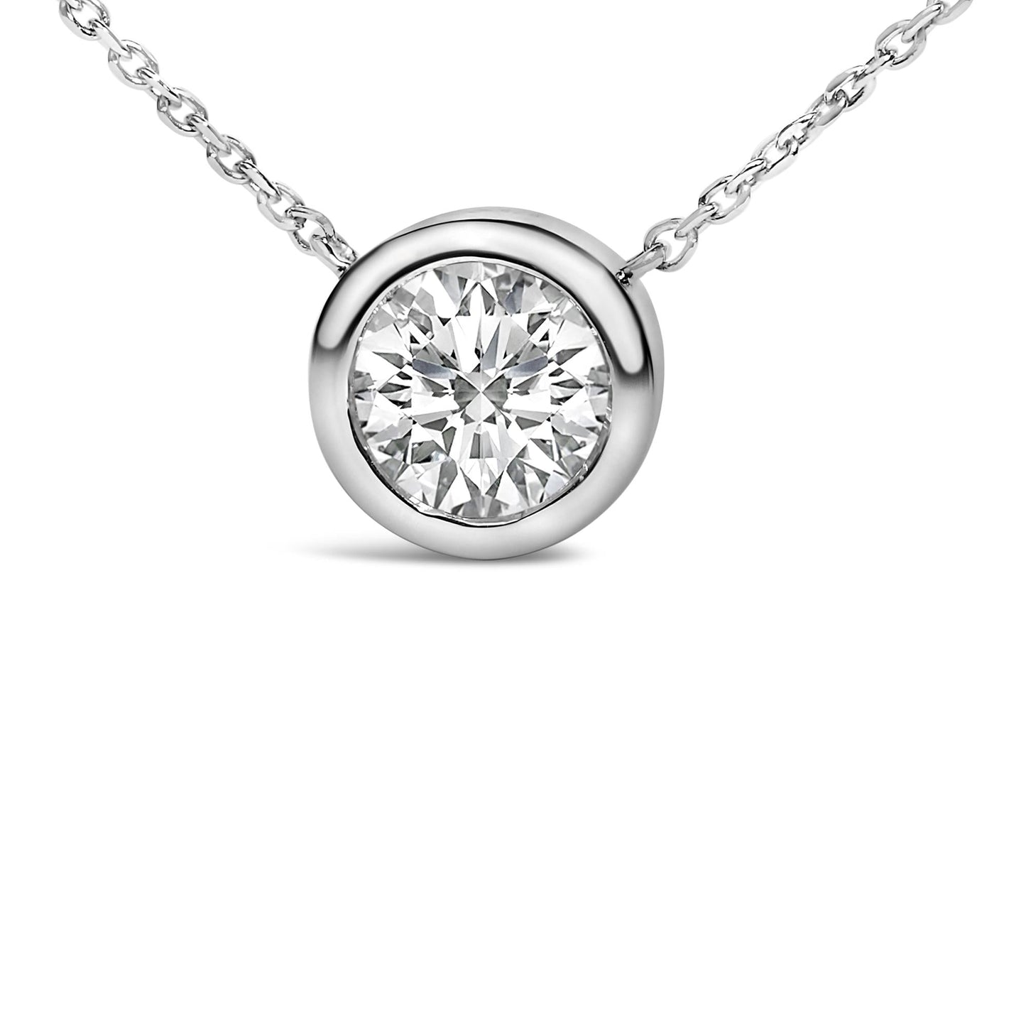 .925 Sterling Silver 7MM Bezel Set Created Gemstone Pendant Necklace - 18 Inches